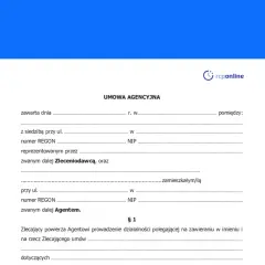 Umowa agencyjna: dane Zleceniodawcy i Agenta, powierzenie prowadzenia działalności polegającej na zawieraniu umów.