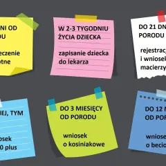 Karta urodzenia dziecka: terminy na ubezpieczenie, wizytę u lekarza, rejestrację, urlop macierzyński, 500+, kosiniakowe i beciokowe.