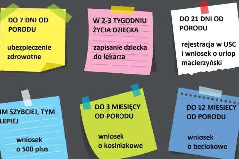 Karta urodzenia dziecka: terminy na ubezpieczenie, wizytę u lekarza, rejestrację, urlop macierzyński, 500+, kosiniakowe i beciokowe.