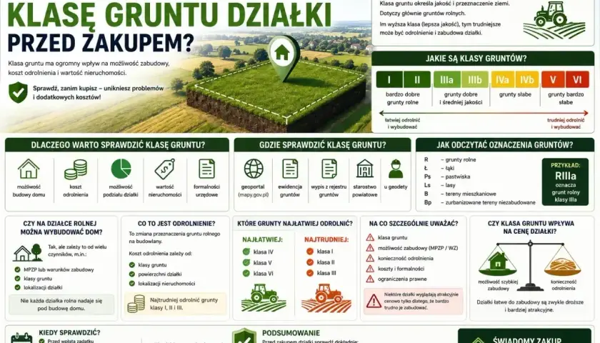 Sprawdź klasę gruntu przed zakupem, by uniknąć problemów. Poznaj kod podstawy prawnej i znaczenie klasyfikacji dla zabudowy i ceny działki.