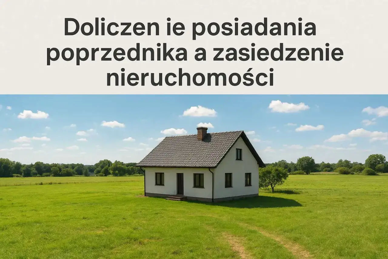 Samotny dom na łące. Tekst nad nim sugeruje, że chodzi o to, po jakim czasie dzierżawa przechodzi na własność.